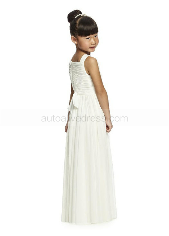 Ivory Pleated Chiffon Floor Length Bohemian Junior Bridesmaid Dress